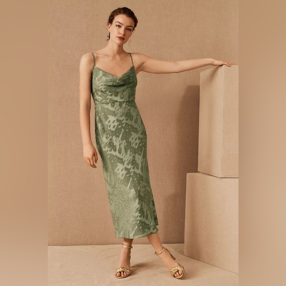 BHLDN Kinsey Midi Dress Moss Color Bridesmaid Dress New With Tags Size 16